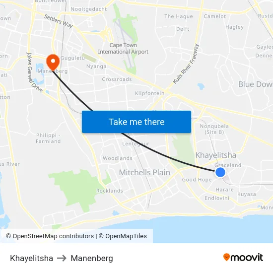 Khayelitsha to Manenberg map