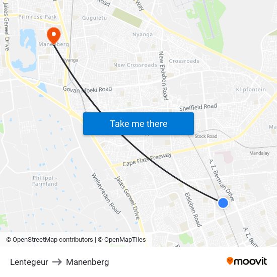 Lentegeur to Manenberg map