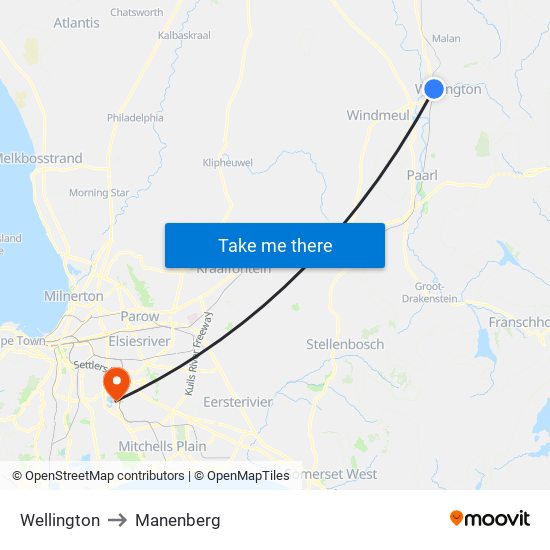 Wellington to Manenberg map