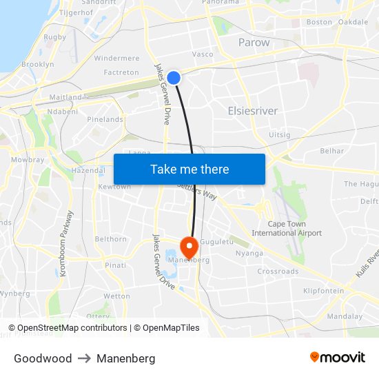 Goodwood to Manenberg map