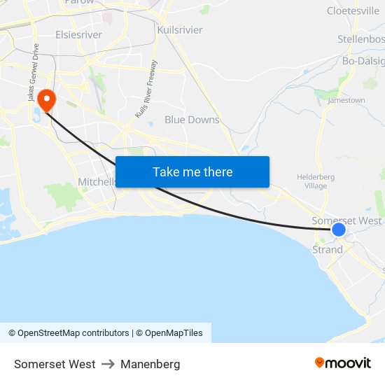 Somerset West to Manenberg map