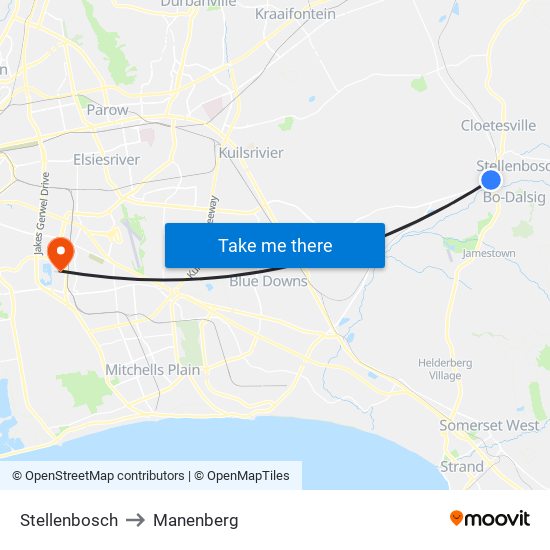 Stellenbosch to Manenberg map