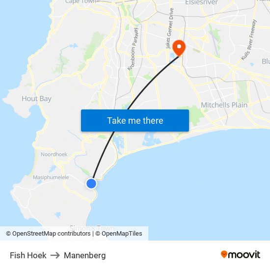 Fish Hoek to Manenberg map