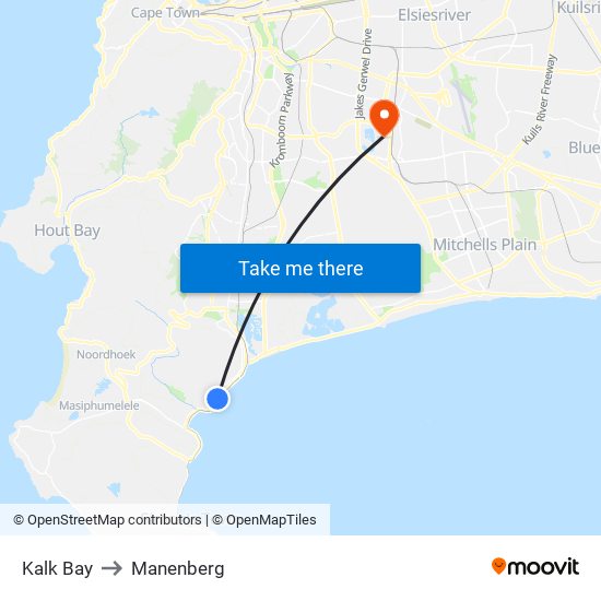 Kalk Bay to Manenberg map