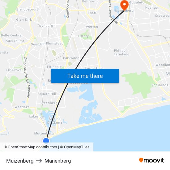 Muizenberg to Manenberg map