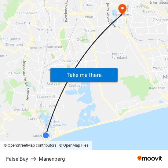 False Bay to Manenberg map