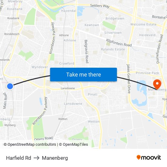 Harfield Rd to Manenberg map