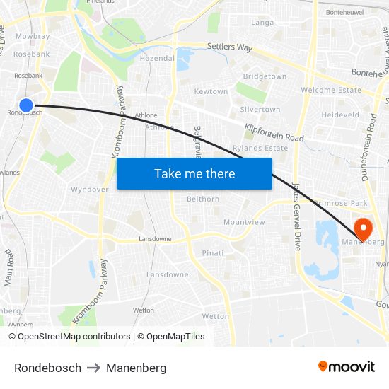 Rondebosch to Manenberg map