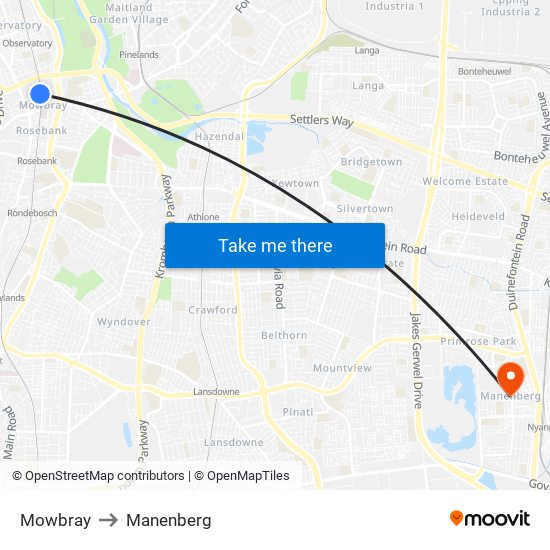 Mowbray to Manenberg map