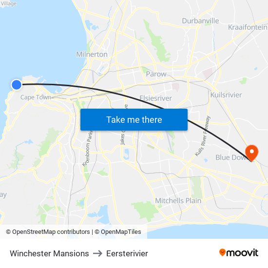 Winchester Mansions to Eersterivier map