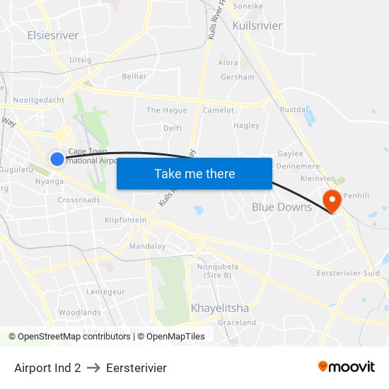 Airport Ind 2 to Eersterivier map