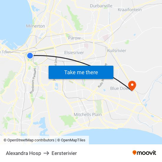 Alexandra Hosp to Eersterivier map