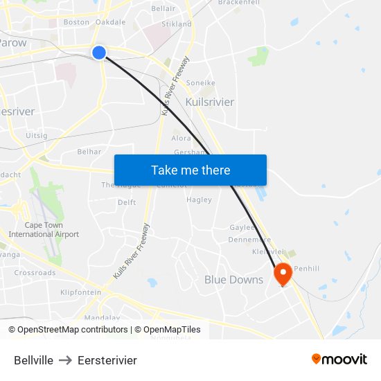 Bellville to Eersterivier map