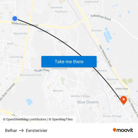 Belhar to Eersterivier map