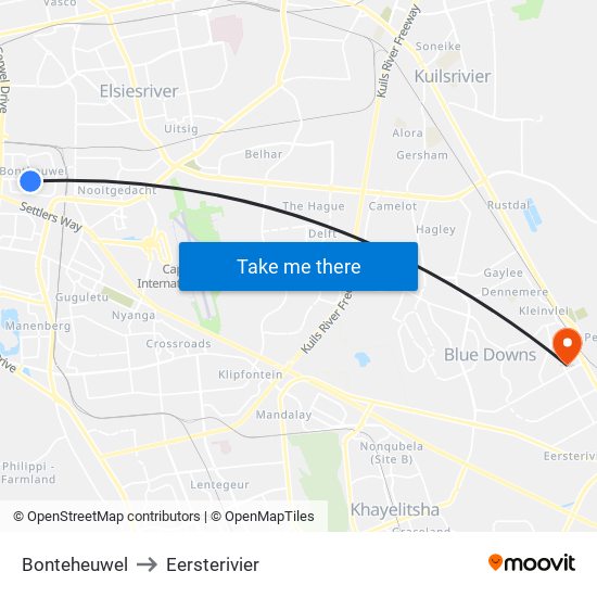Bonteheuwel to Eersterivier map