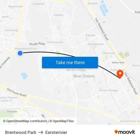 Brentwood Park to Eersterivier map