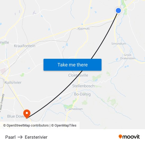 Paarl to Eersterivier map
