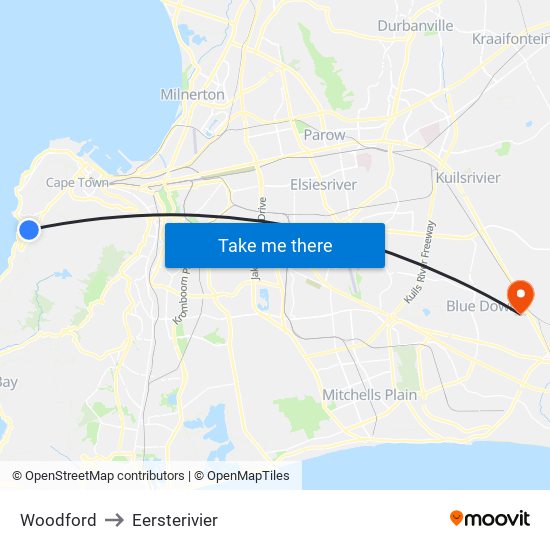 Woodford to Eersterivier map