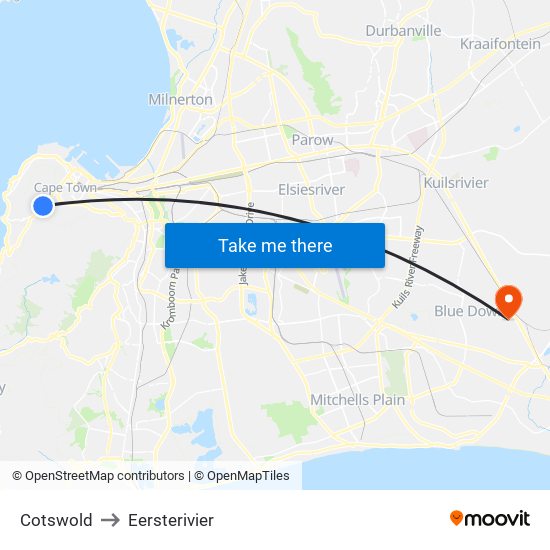Cotswold to Eersterivier map
