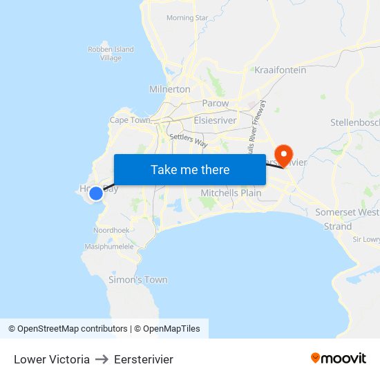 Lower Victoria to Eersterivier map