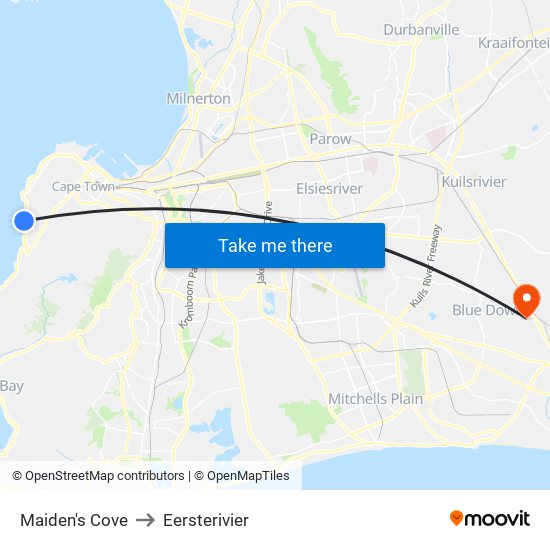 Maiden's Cove to Eersterivier map