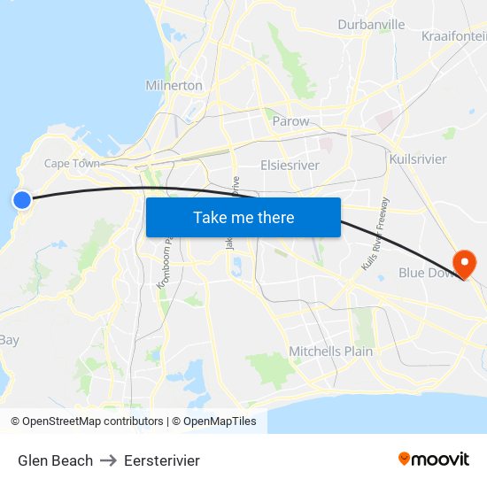 Glen Beach to Eersterivier map