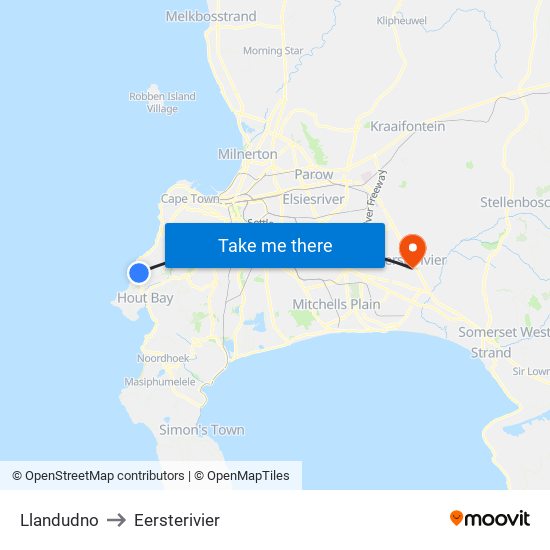 Llandudno to Eersterivier map