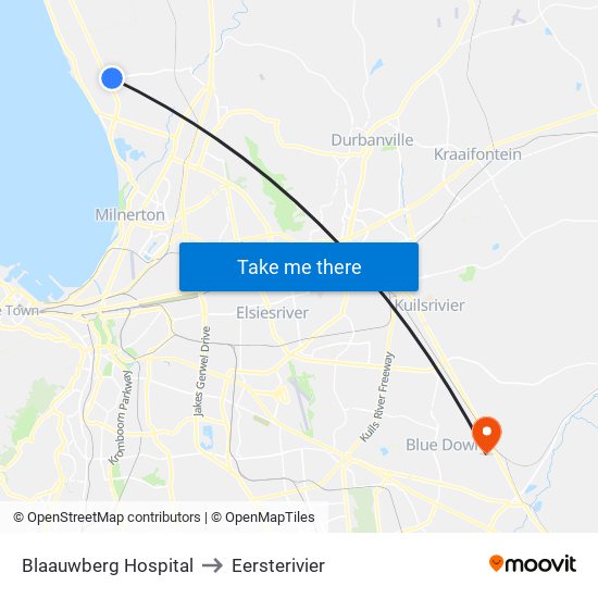 Blaauwberg Hospital to Eersterivier map