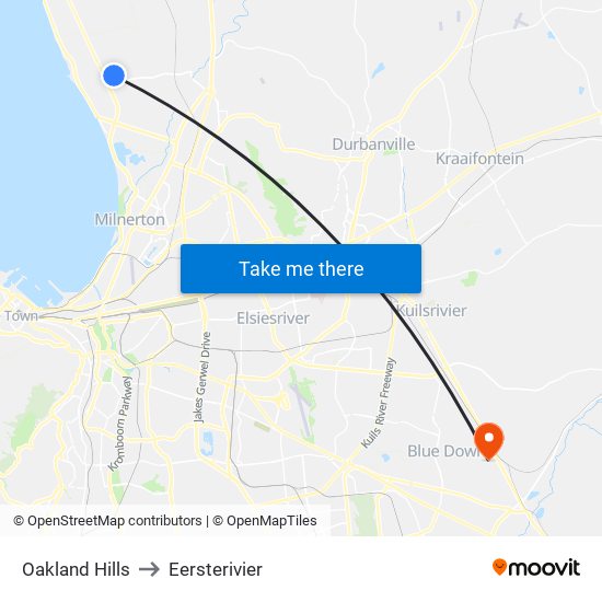 Oakland Hills to Eersterivier map