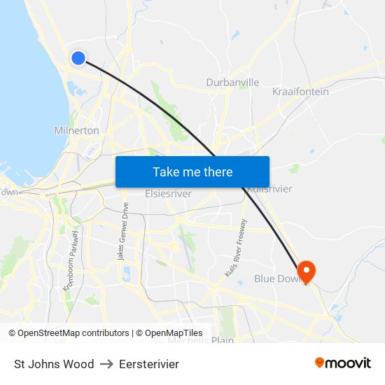 St Johns Wood to Eersterivier map