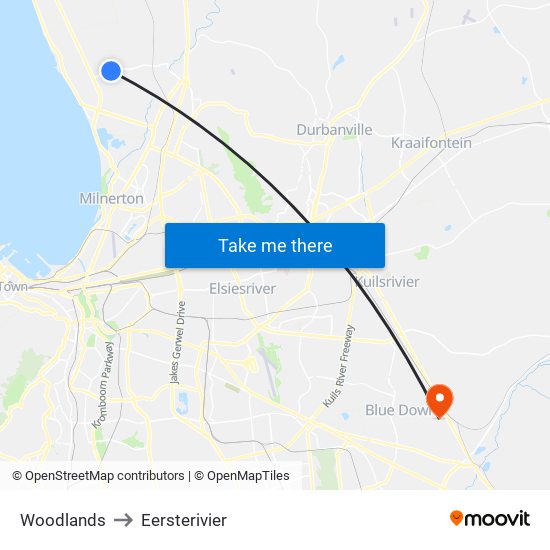 Woodlands to Eersterivier map