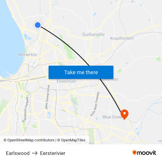 Earlswood to Eersterivier map
