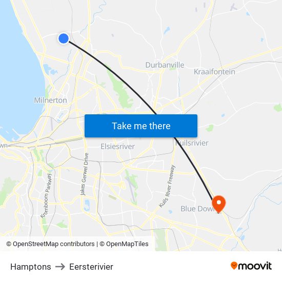 Hamptons to Eersterivier map