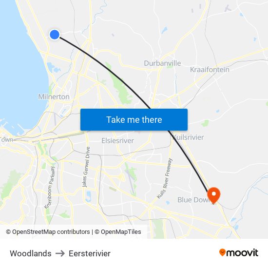 Woodlands to Eersterivier map