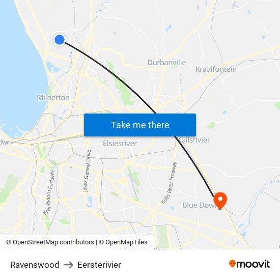Ravenswood to Eersterivier map