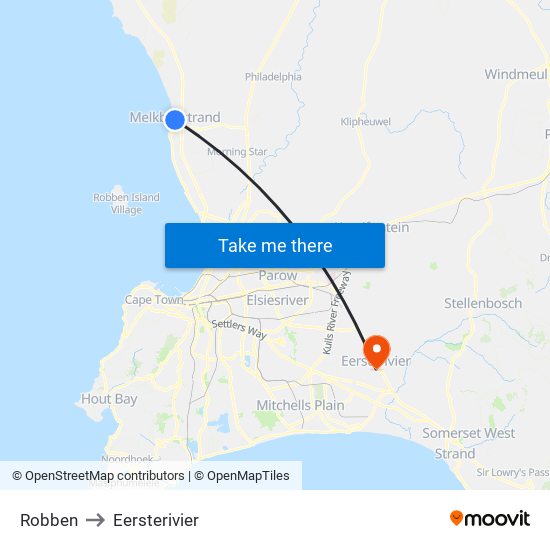 Robben to Eersterivier map