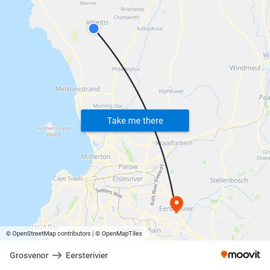 Grosvenor to Eersterivier map