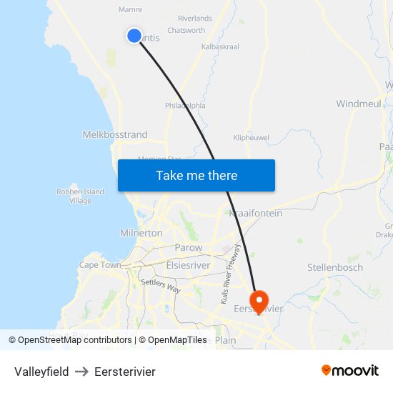 Valleyfield to Eersterivier map