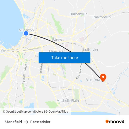 Mansfield to Eersterivier map