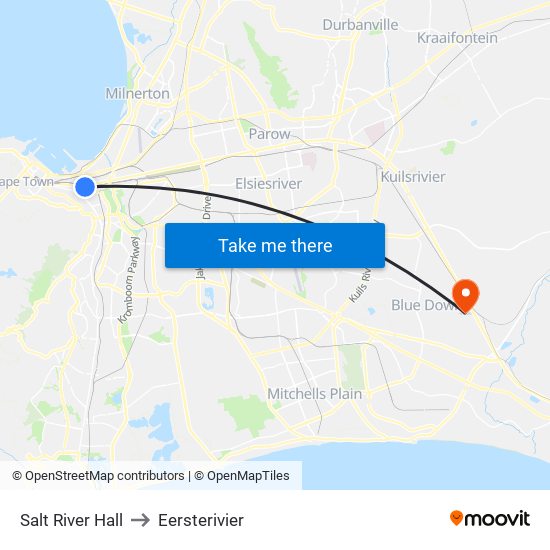 Salt River Hall to Eersterivier map