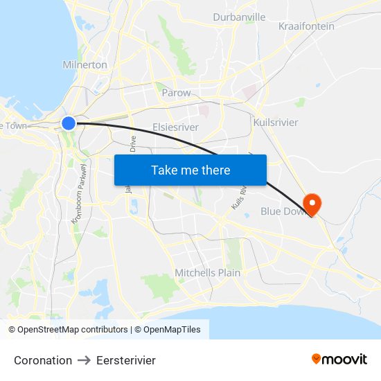 Coronation to Eersterivier map