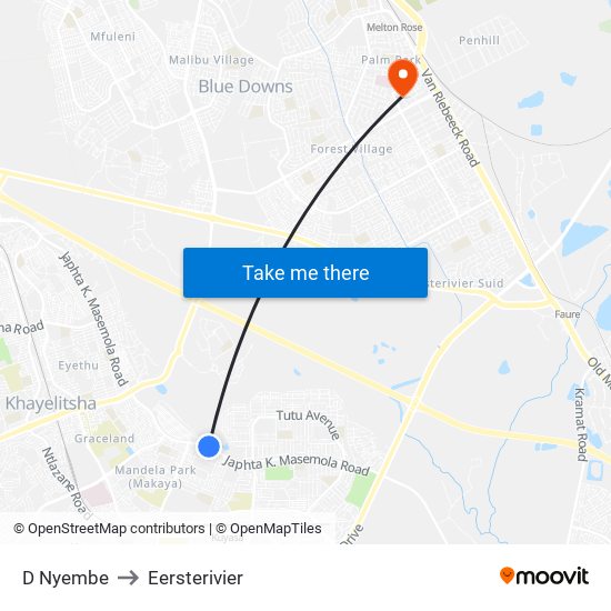 D Nyembe to Eersterivier map