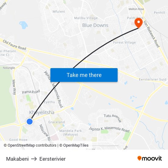 Makabeni to Eersterivier map