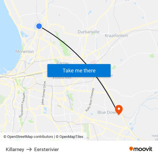 Killarney to Eersterivier map