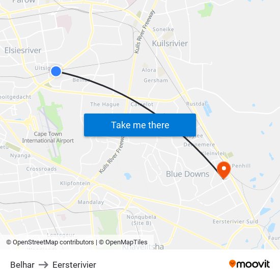 Belhar to Eersterivier map