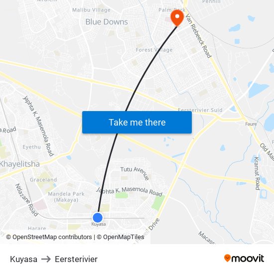 Kuyasa to Eersterivier map