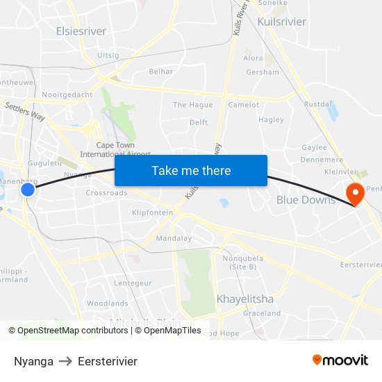 Nyanga to Eersterivier map