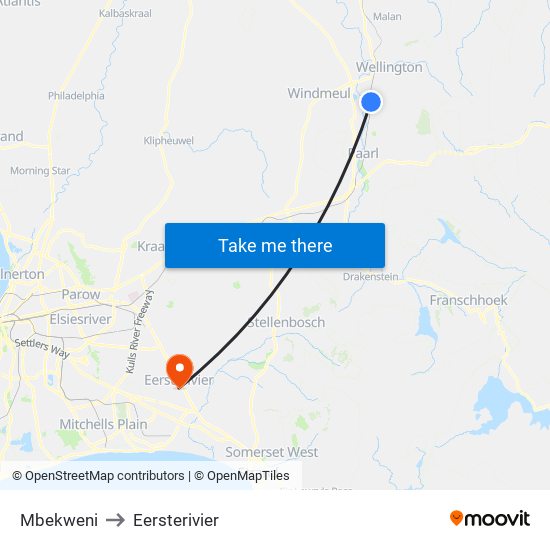 Mbekweni to Eersterivier map