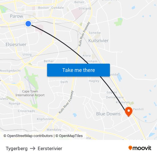 Tygerberg to Eersterivier map