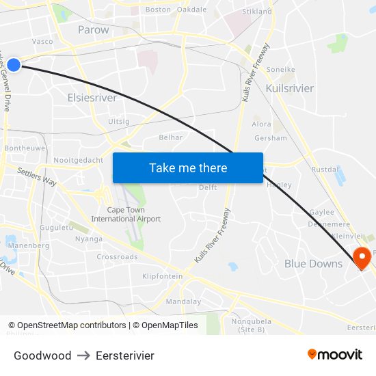 Goodwood to Eersterivier map